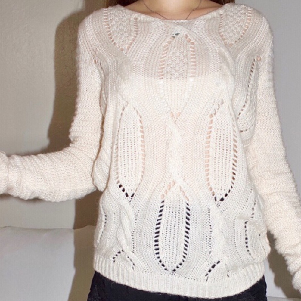 T/O Cream sweater with lace up back